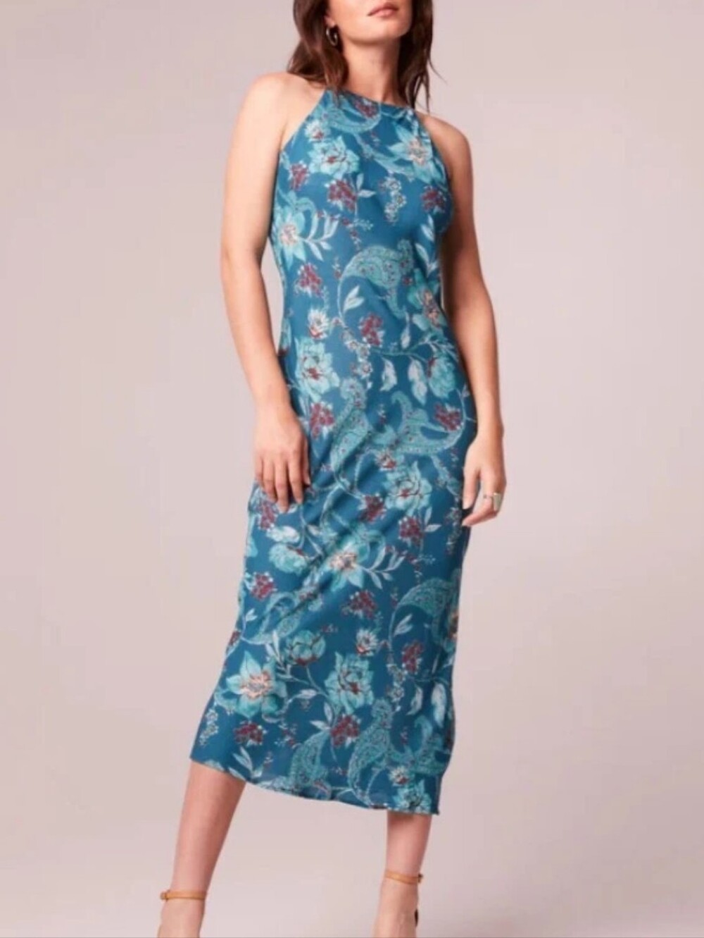 Band Of The Free Deep Teal Floral Halter Midi Dress - Women